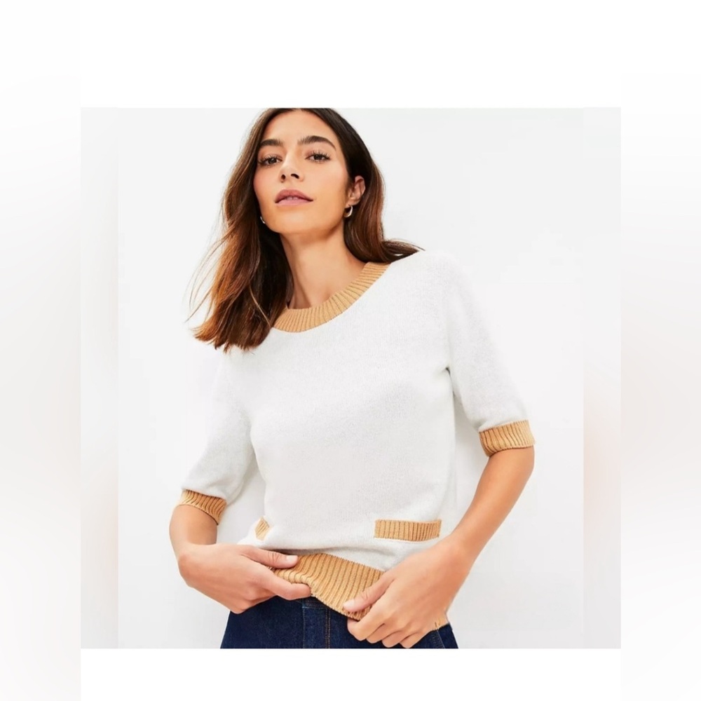 Loft Tipped Pocket Sweater Tee Light Cloud Heather Size L NWOT